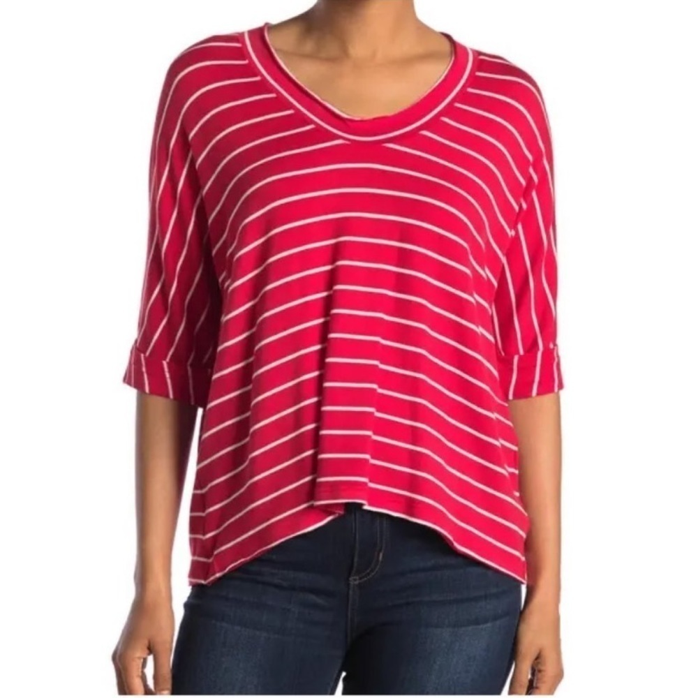 Nordstrom Melloday New Size XS Red and Ivory Stripe Dolman Sleeve Knit Top